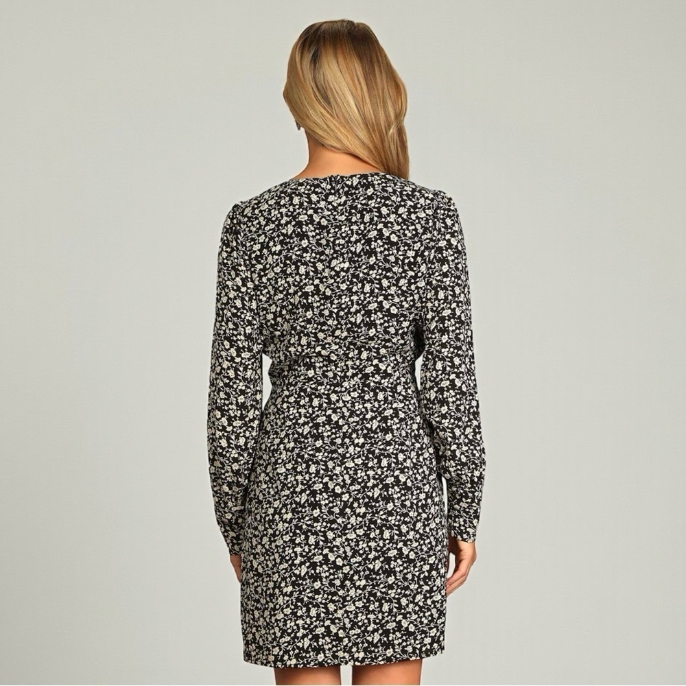 Lulus Fall Into You Black Floral Print Long Sleeve Wrap Dress Medium - Picture 2 of 14